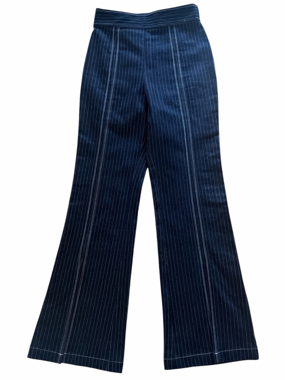 Lovers + Friends Denim Navy Pinstripe Flared Pants